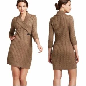 Calvin Klein Equestrian Brown Cable Knit Shawl Neck Sweater Dress Size S Granola